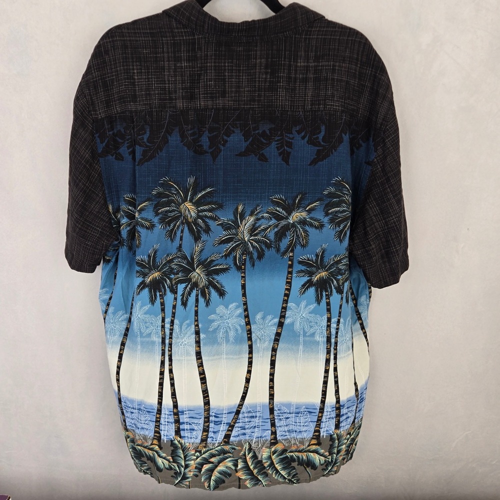Campia Moda Mens XL Blue Tropical Palm Tree Rayon Hawaiian Button Down Shirt - Picture 3 of 6